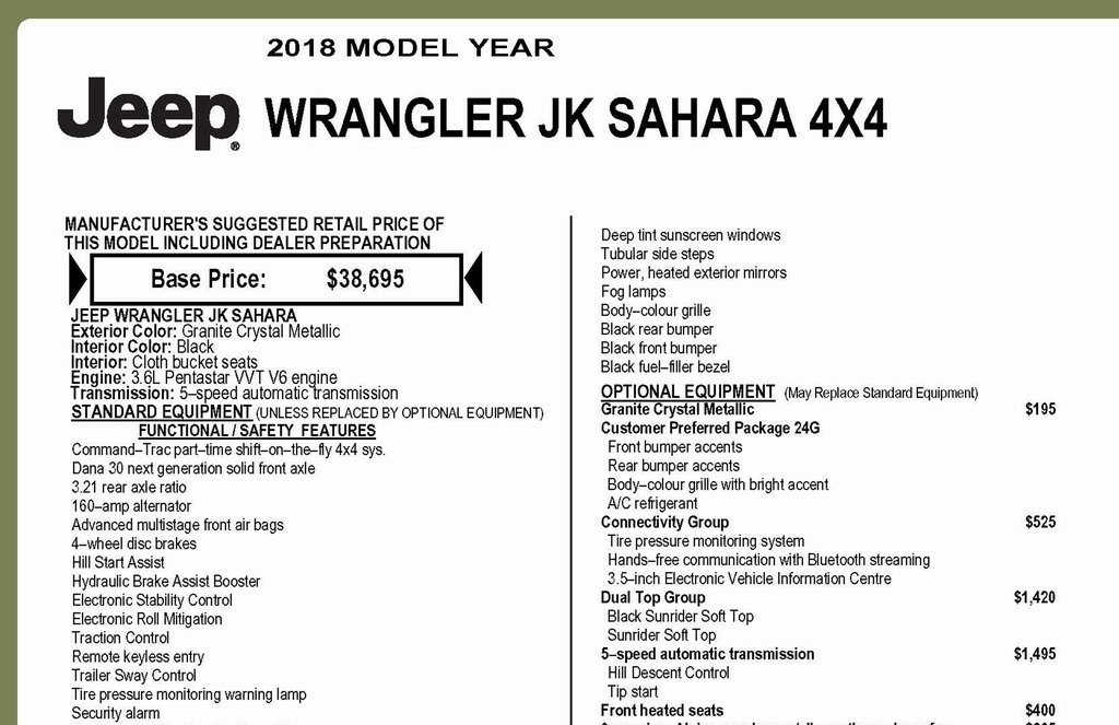 Jeep Wrangler JK Sahara 4WD 2018