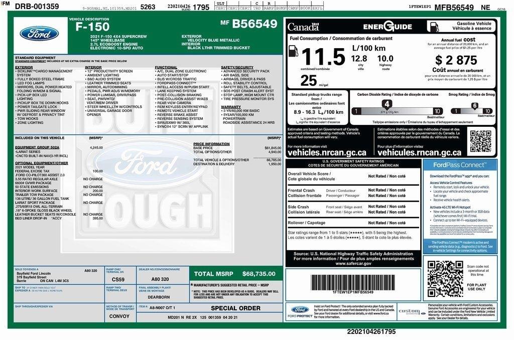 Ford F-150 Lariat SuperCrew 5.5-ft. Bed 4WD 2021