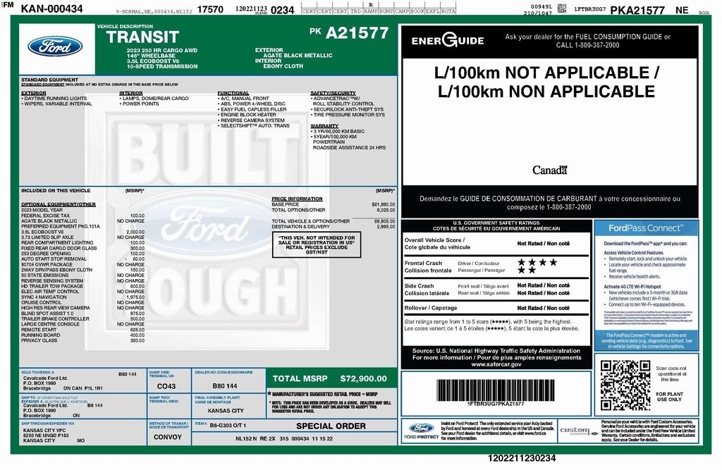 Ford Transit 250 Van High Roof w/Sliding Pass. 148-in. WB EL 2023