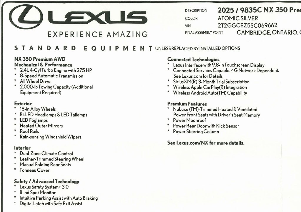 Lexus NX 350 Premium AWD 2025