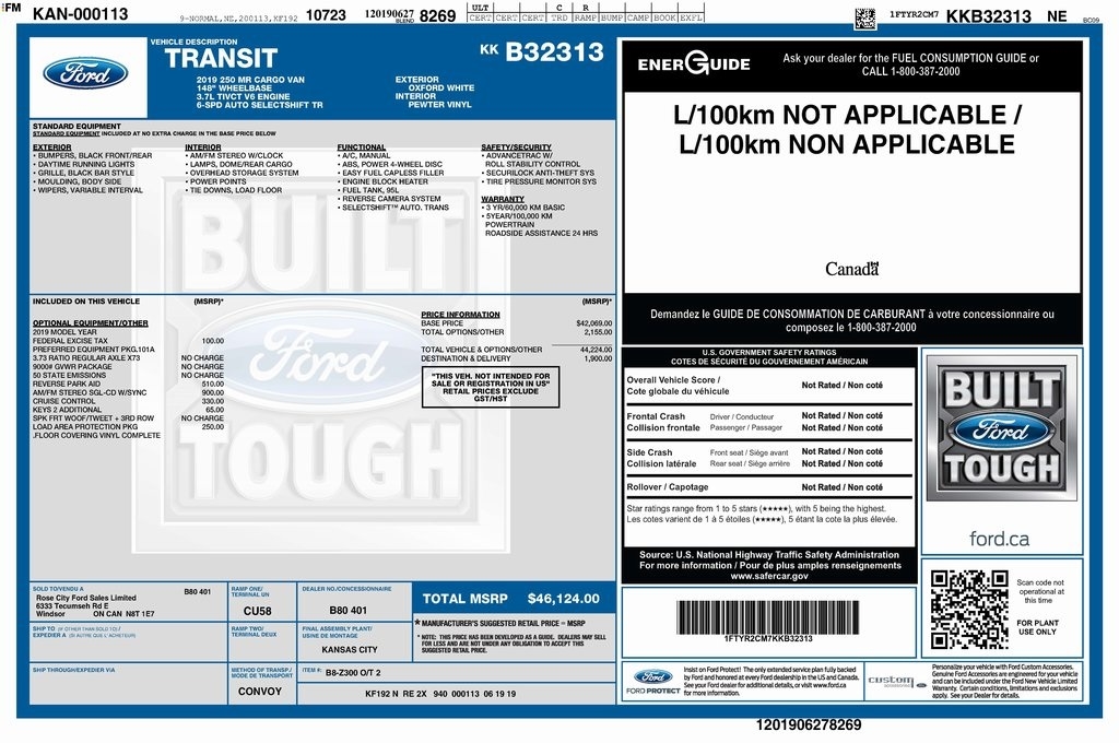 Ford Transit 250 Van Med. Roof w/Sliding Pass. 148-in. WB 2019