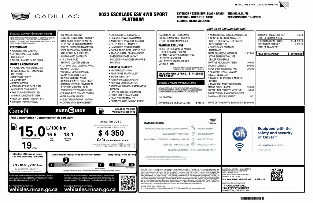 Cadillac Escalade ESV Sport Platinum AWD 2023