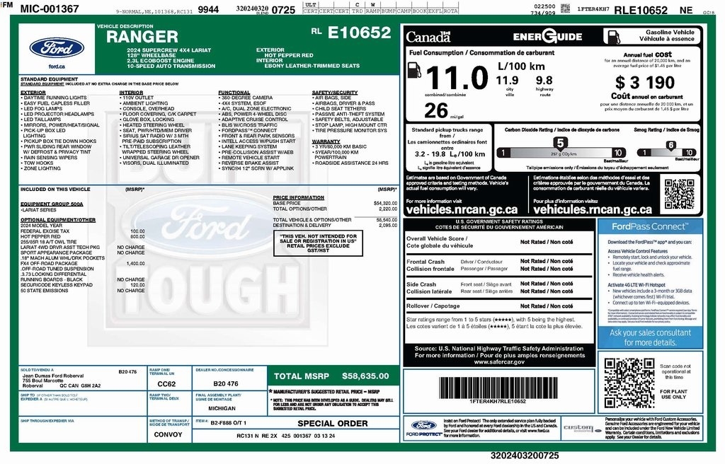 Ford Ranger Lariat SuperCrew 4WD 2024