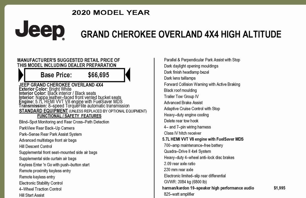 Jeep Grand Cherokee Overland 4WD 2020