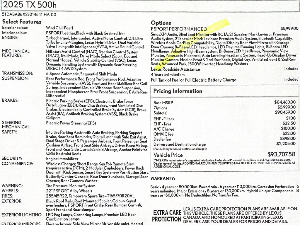 Lexus TX 500h F SPORT Premium AWD 2025