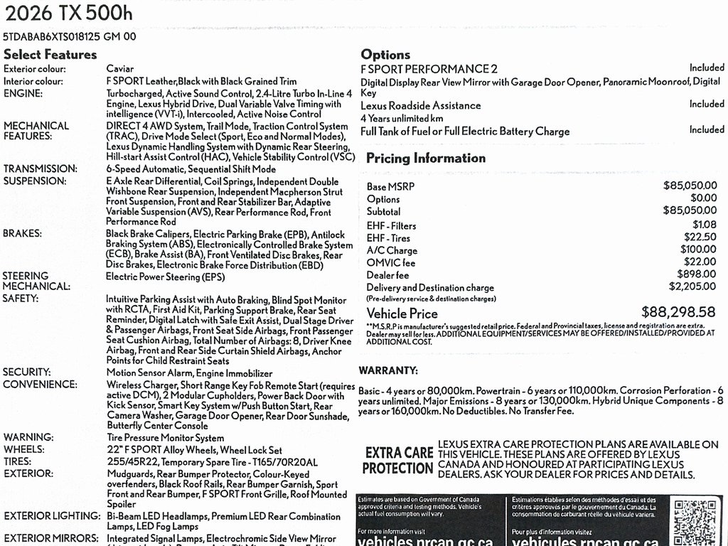 Lexus TX 500h F SPORT Luxury AWD 2026