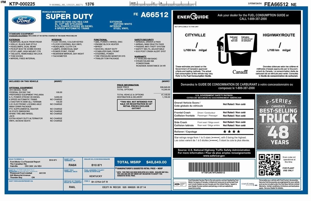 Ford F-250 SD XL 2WD 2015