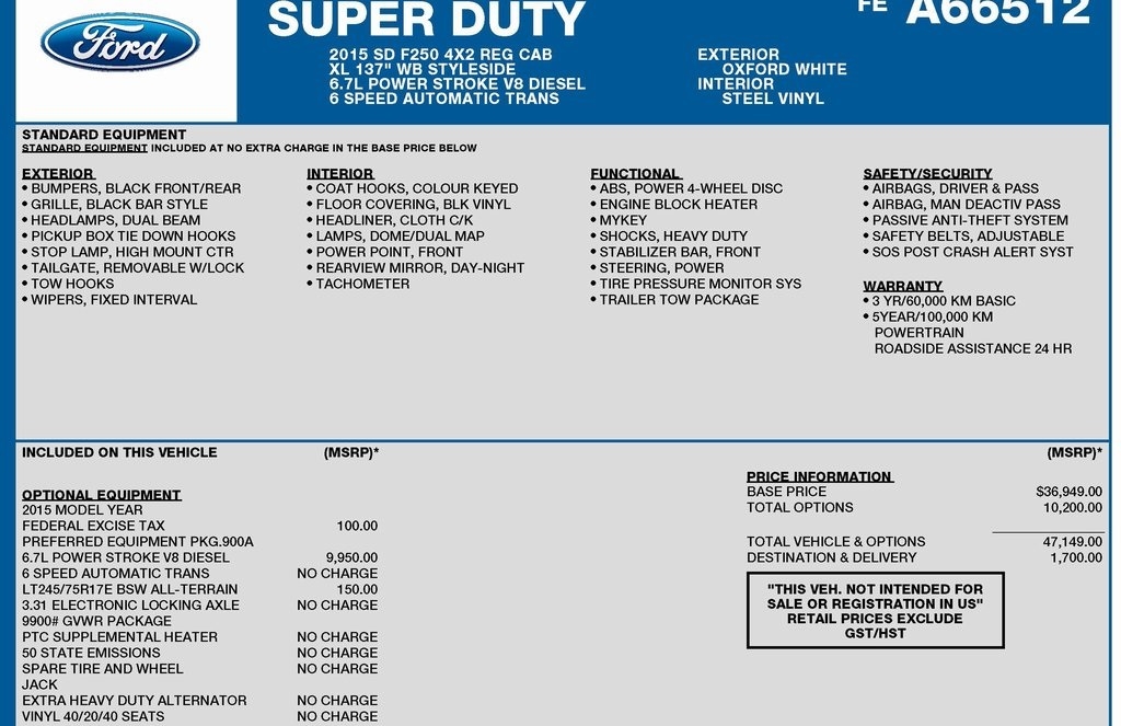 Ford F-250 SD XL 2WD 2015