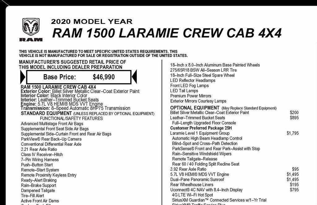 RAM 1500 Laramie Crew Cab SWB 4WD 2020