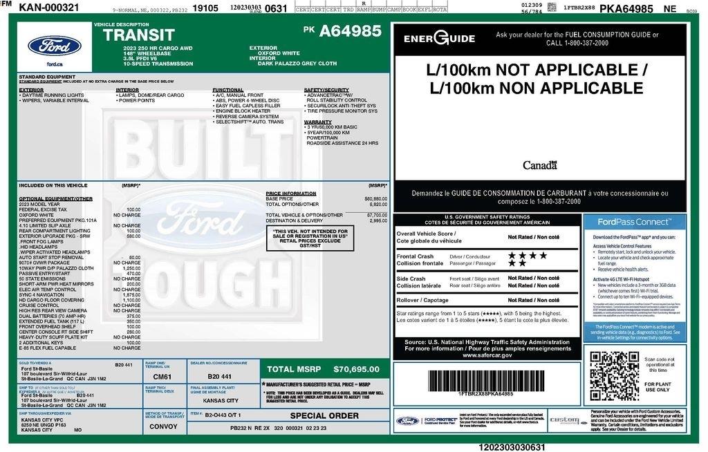 Ford Transit 250 Van High Roof w/Sliding Pass. 148-in. WB 2023