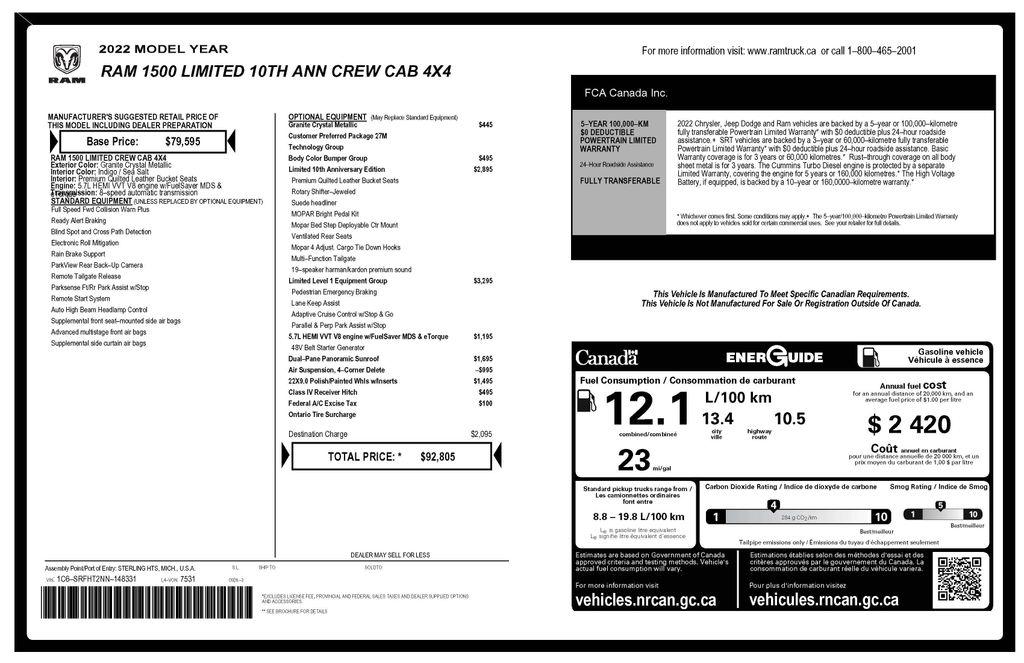 RAM 1500 Limited Crew Cab SWB 4WD 2022