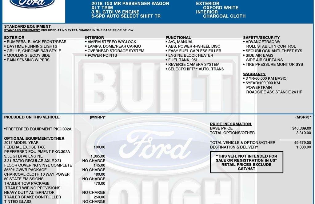 Ford Transit 150 Wagon Med. Roof XLT w/Sliding Pass. 130-in. WB 2018