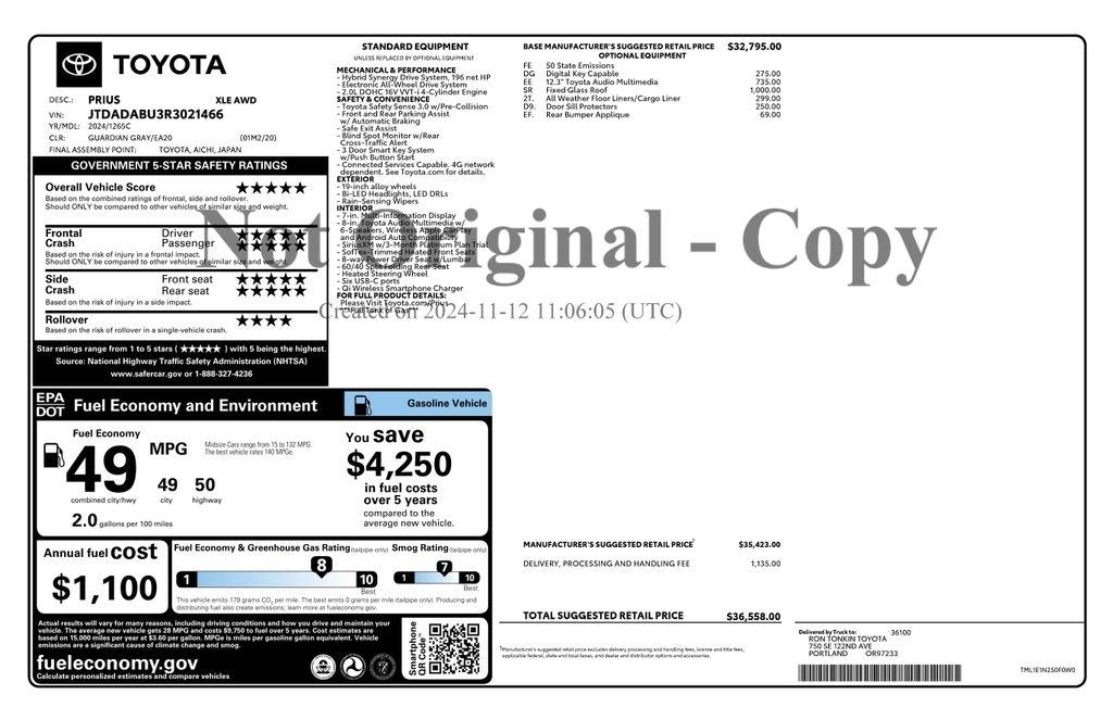 Toyota Prius XLE AWD 2024