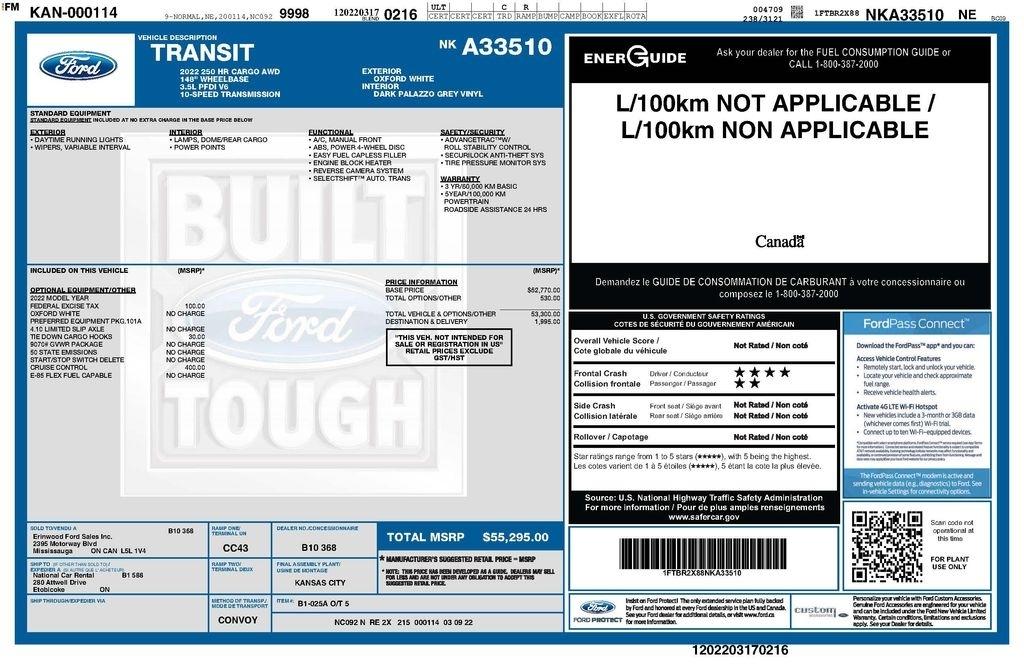 Ford Transit 250 Van High Roof w/Sliding Pass. 148-in. WB 2022