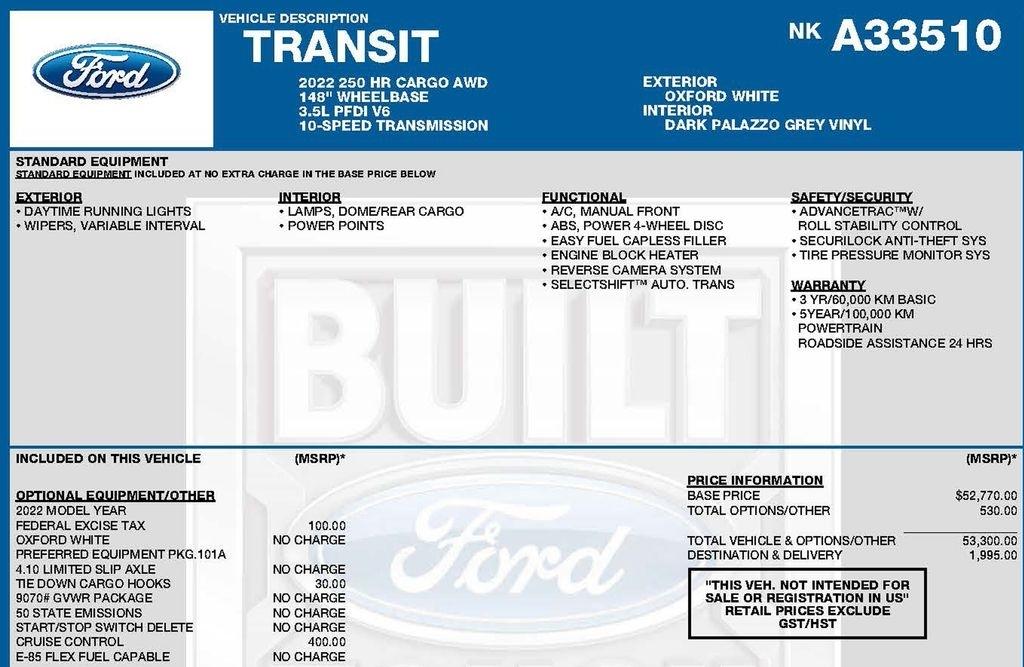 Ford Transit 250 Van High Roof w/Sliding Pass. 148-in. WB 2022
