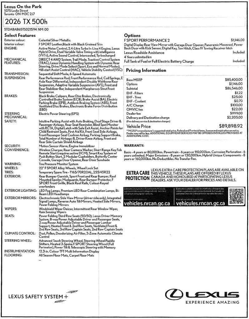 Lexus TX 500h F SPORT Luxury AWD 2026