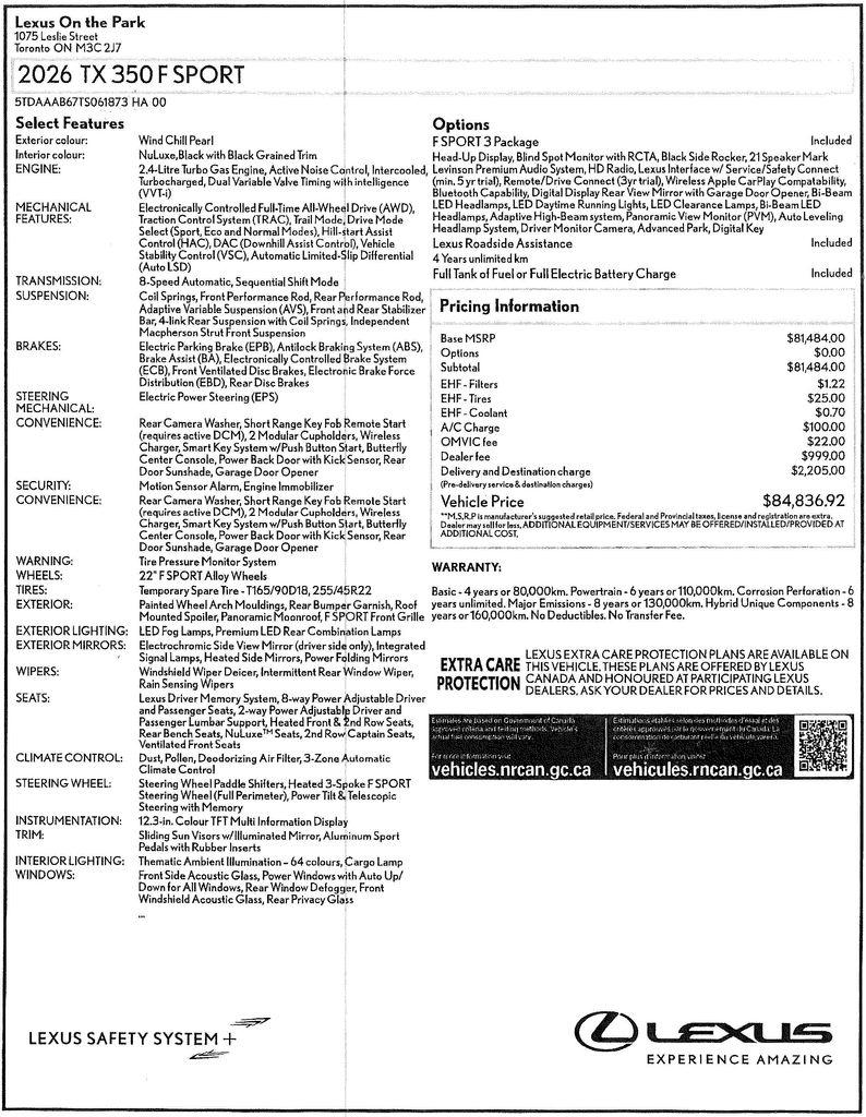 Lexus TX 350 AWD 2026