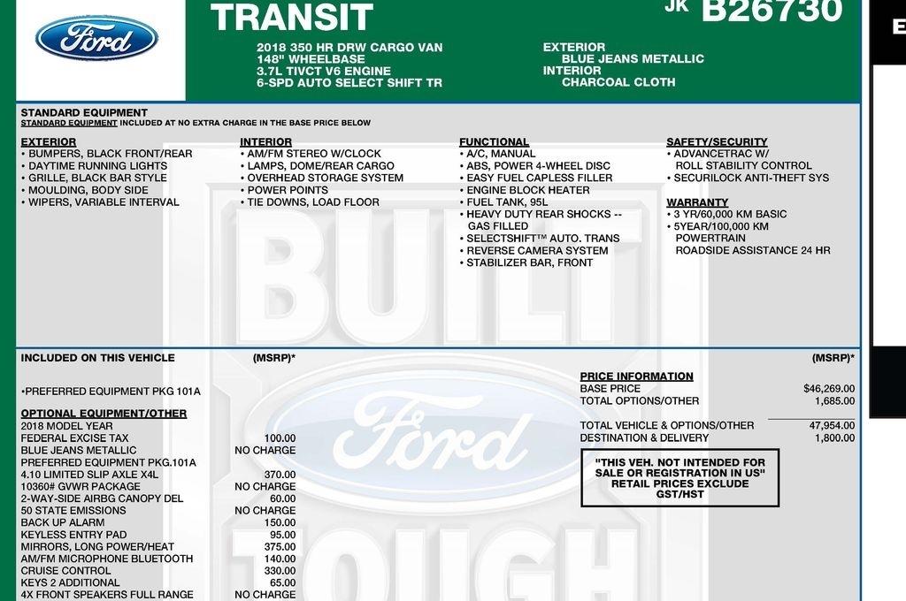 Ford Transit 350 Van HD High Roof 10360lb GVWR Pass. Slide EL 2018