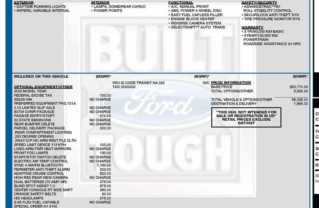 Ford Transit 250 Van High Roof w/Sliding Pass. 148-in. WB EL 2022