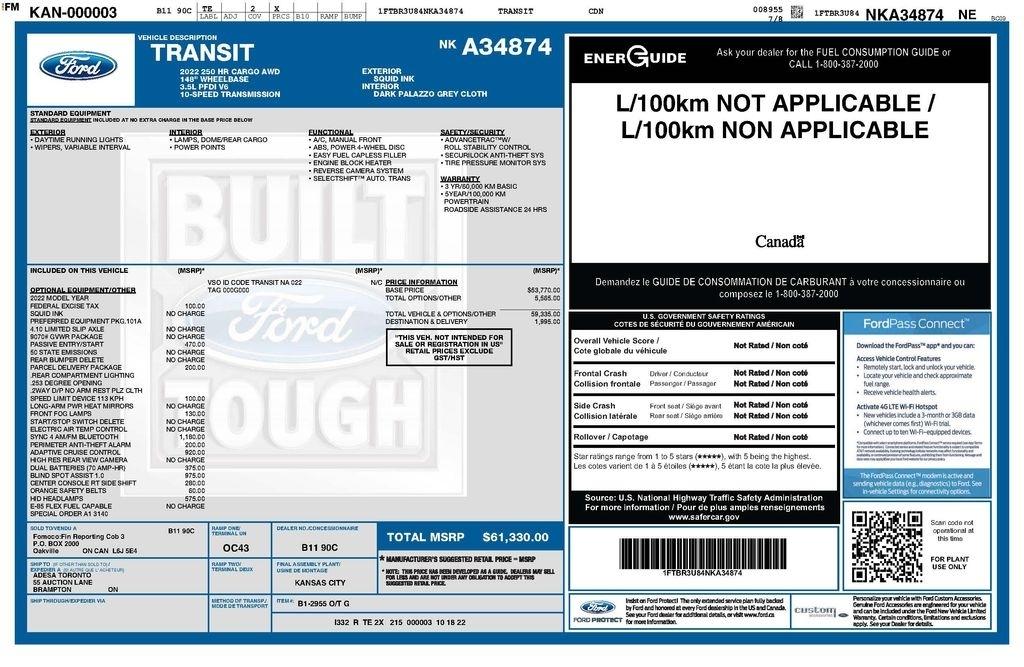 Ford Transit 250 Van High Roof w/Sliding Pass. 148-in. WB EL 2022
