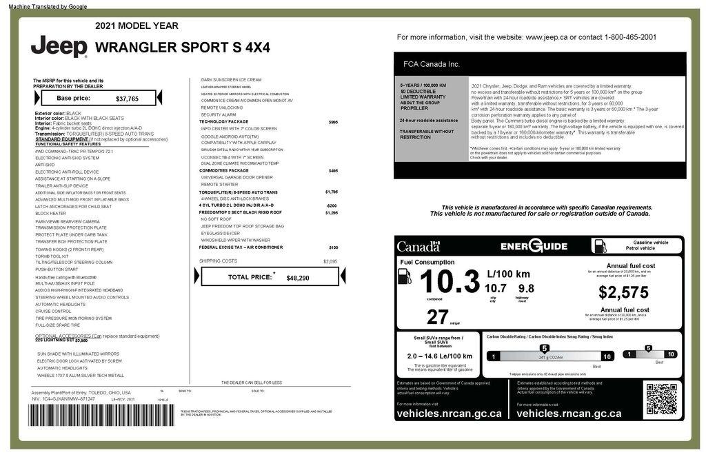 Jeep Wrangler Sport 2021