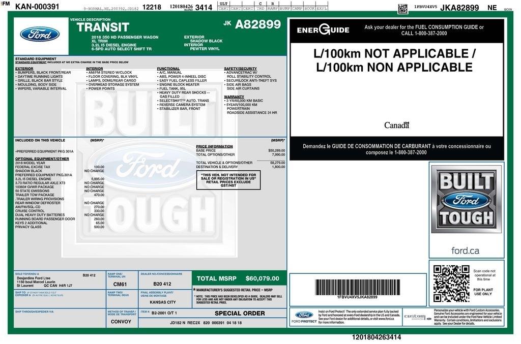 Ford Transit 350 Wagon HD High Roof XL Sliding Pass. 148 WB EL 2018