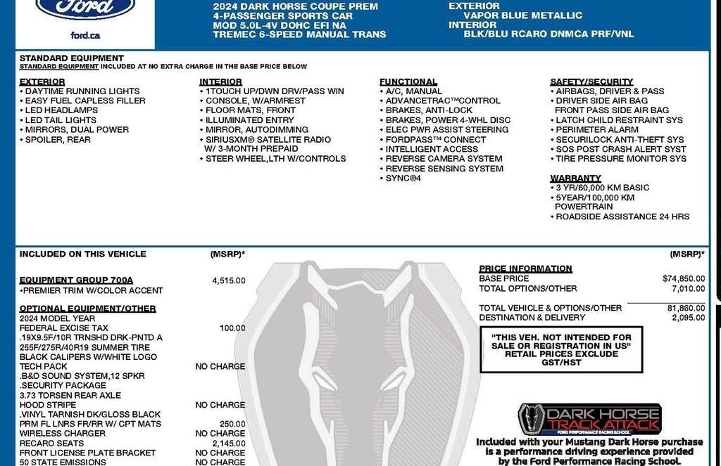 Ford Mustang Dark Horse 2024