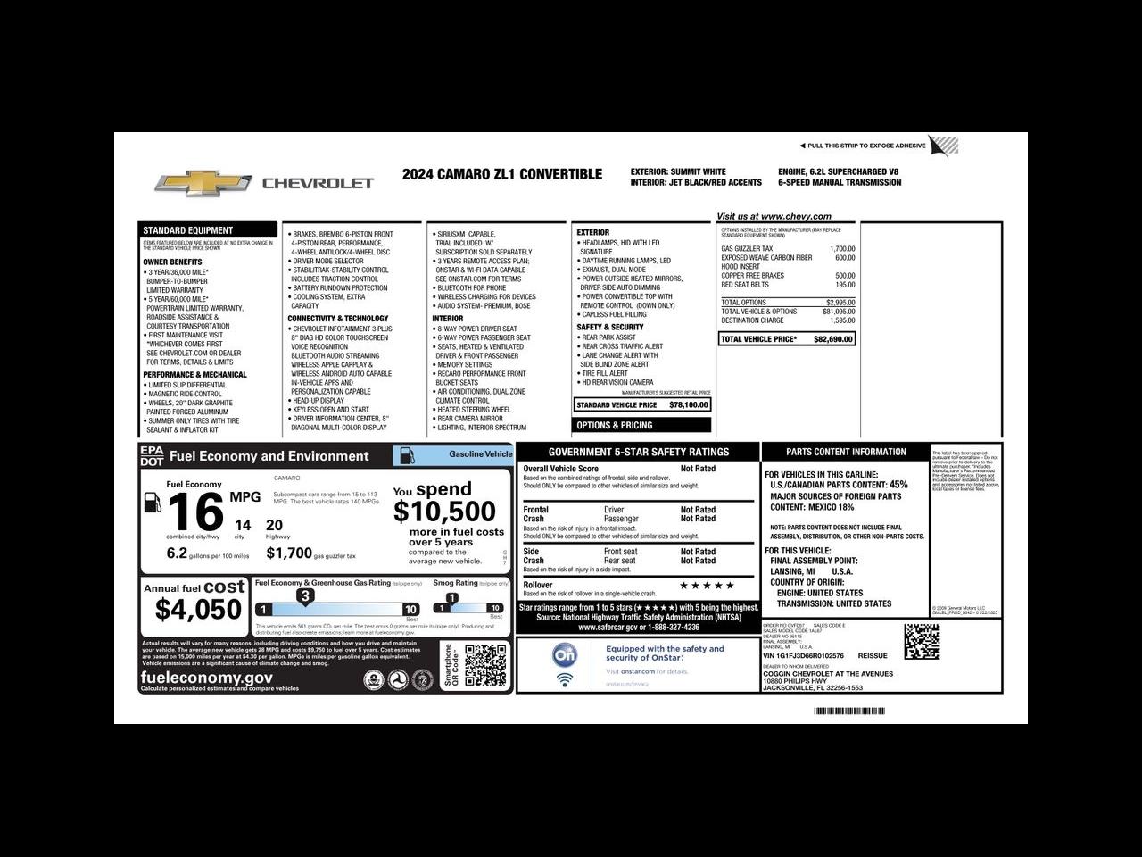 Chevrolet Camaro ZL1 Convertible 6M 2024