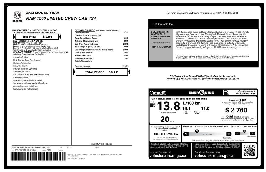 RAM 1500 Limited Crew Cab SWB 4WD 2022