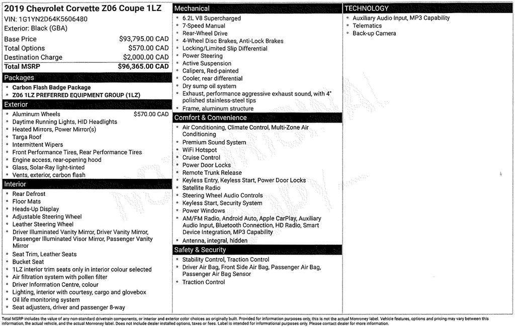 Chevrolet Corvette 1LZ Z06 Coupe Manual 2019