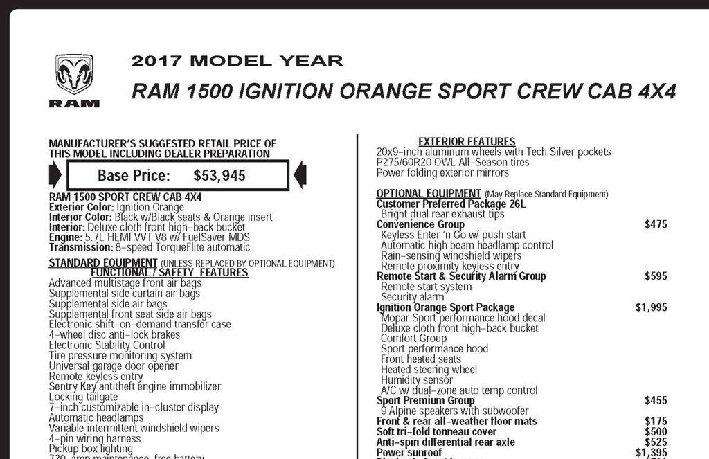 RAM 1500 Sport Crew Cab SWB 4WD 2017