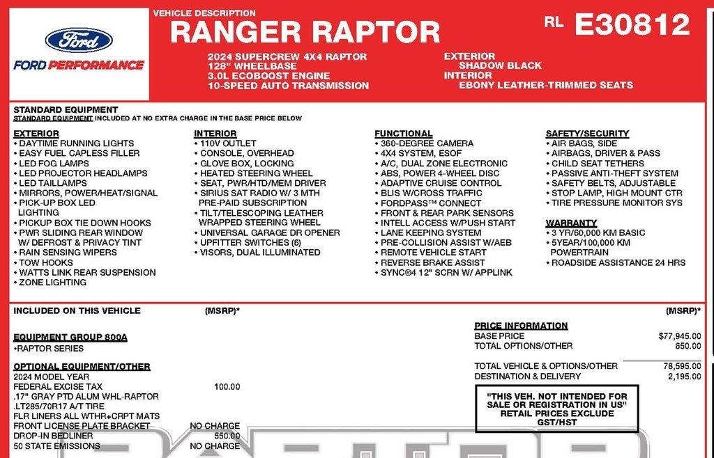 Ford Ranger Raptor SuperCrew 4WD 2024
