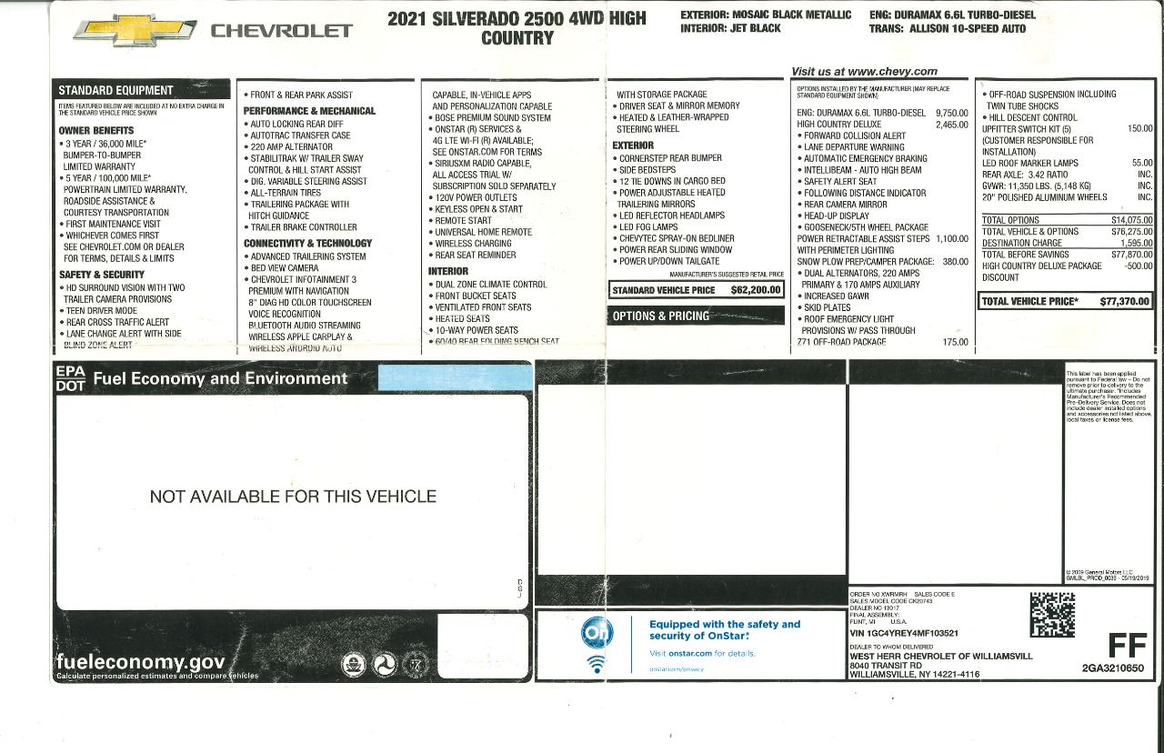 Chevrolet Silverado 2500HD High Country Crew Cab Long Box 4WD 2021