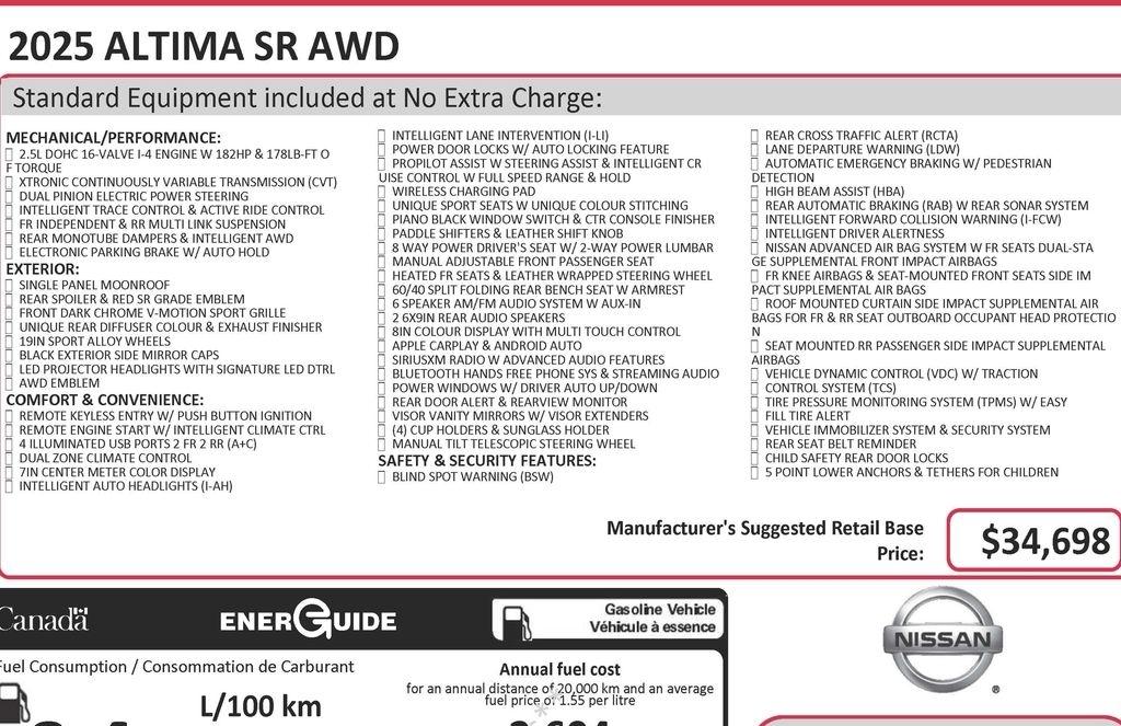 Nissan Altima 2.5 SR AWD 2025