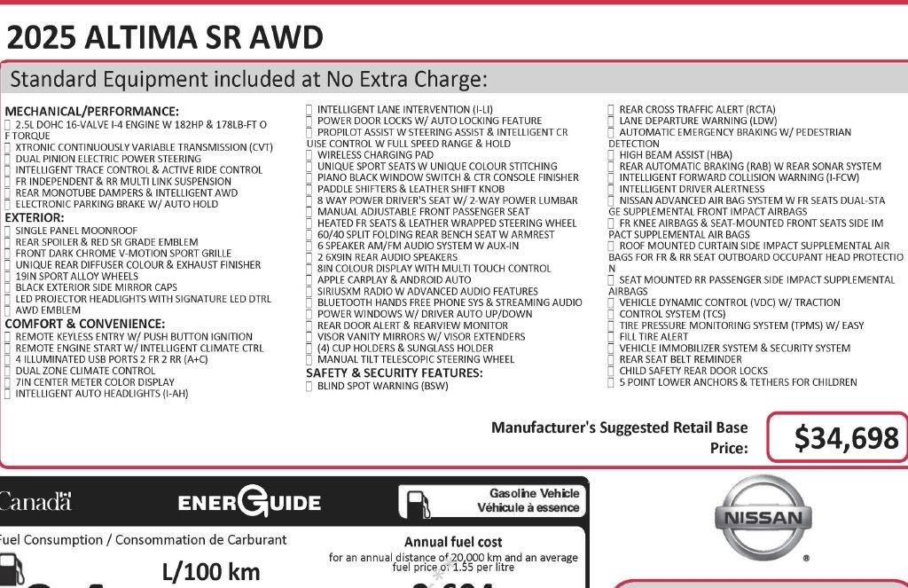 Nissan Altima 2.5 SR AWD 2025