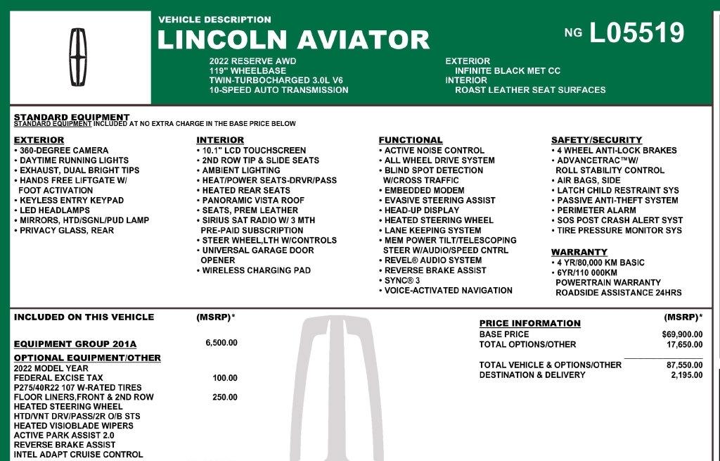 Lincoln Aviator Reserve AWD 2022