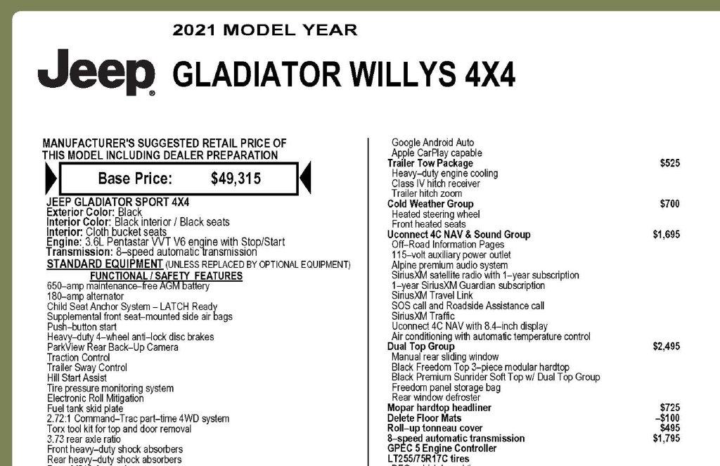 Jeep Gladiator Sport 2021