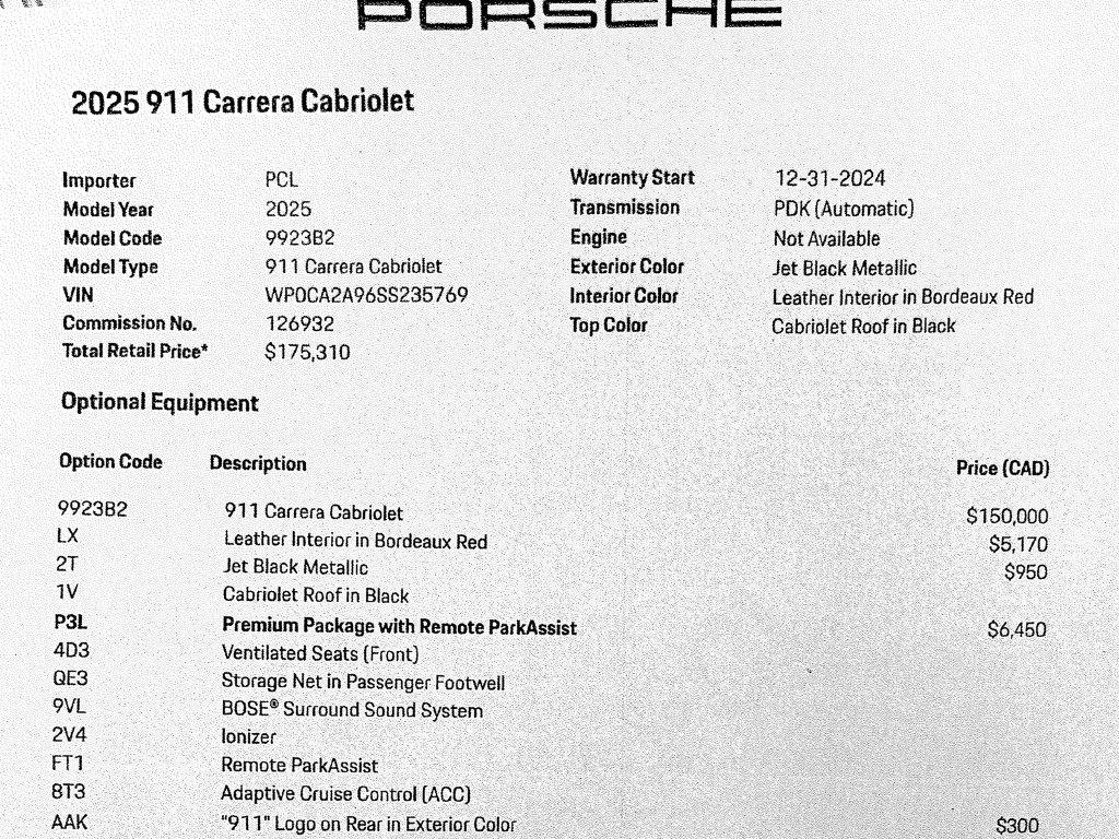 Porsche 911 Carrera Cabriolet 2025