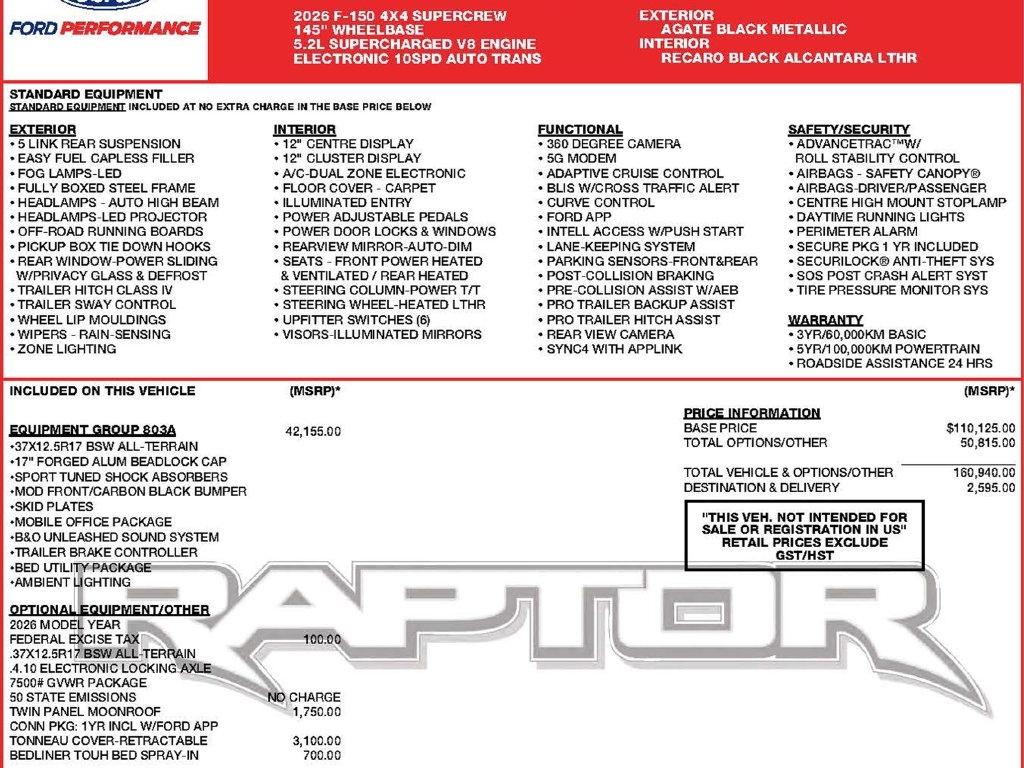 Ford F-150 Raptor SuperCrew 4WD 2026
