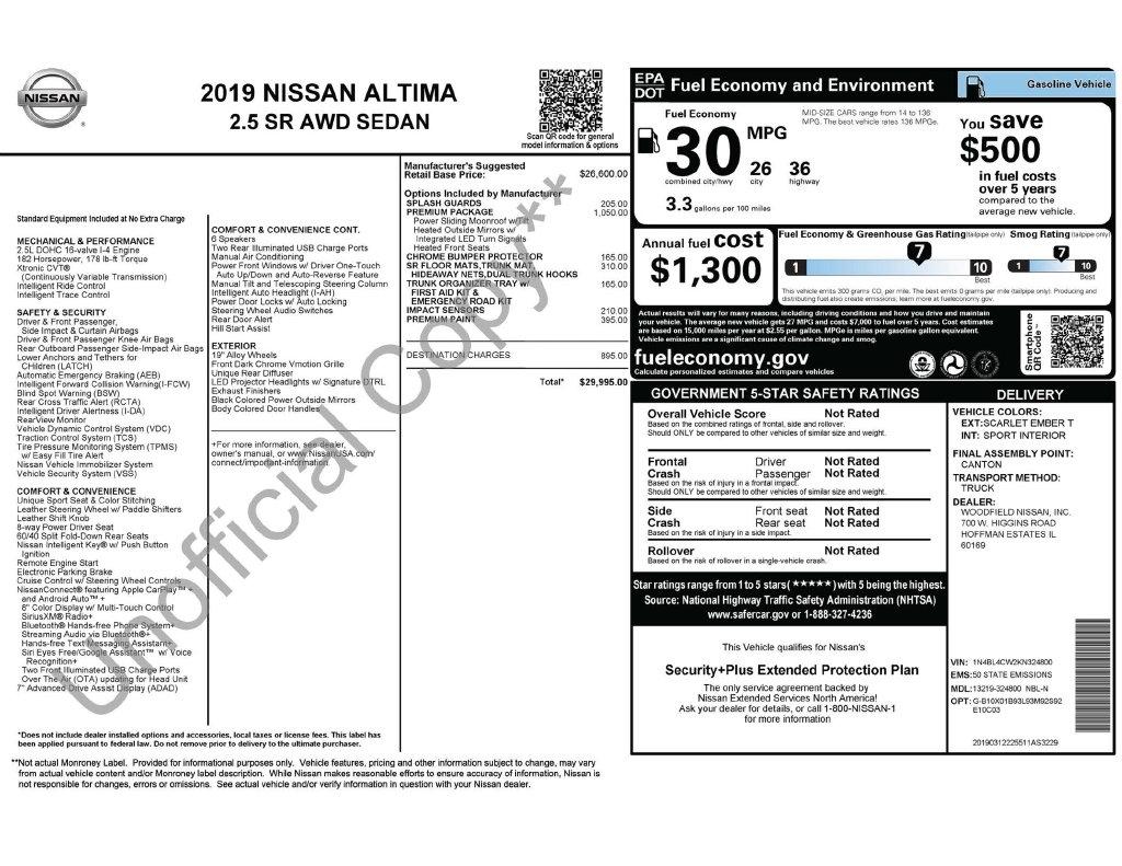 Nissan Altima 2.5 SR AWD 2019