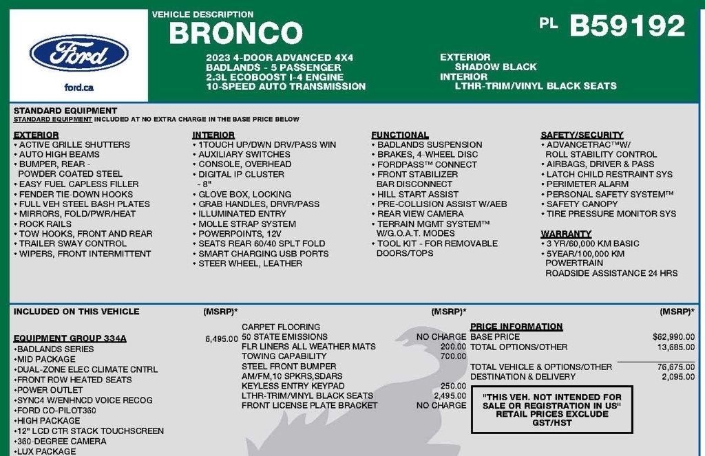 Ford Bronco Base 4-Door w/Advanced 2023