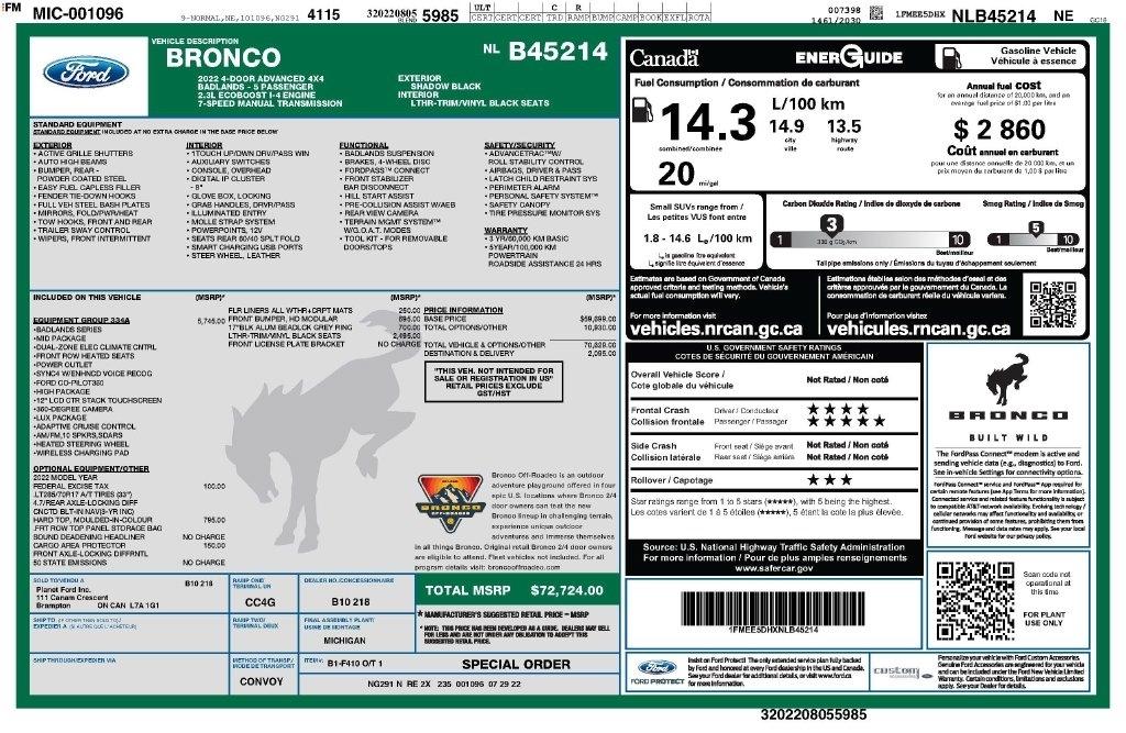 Ford Bronco Base 4-Door w/Advanced 2022