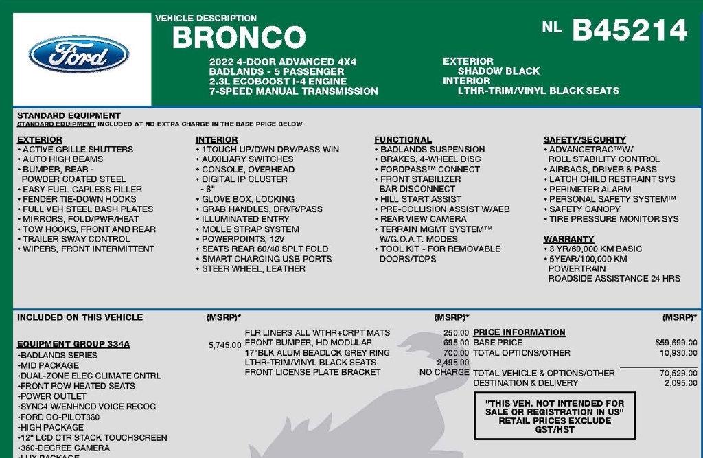 Ford Bronco Base 4-Door w/Advanced 2022