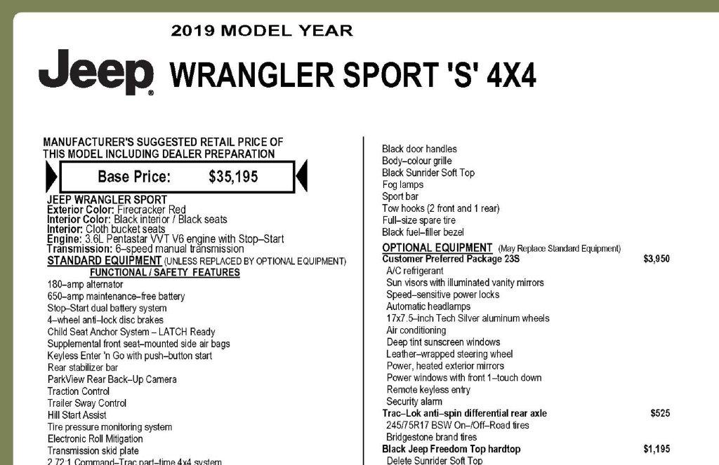 Jeep Wrangler Sport 4WD 2019