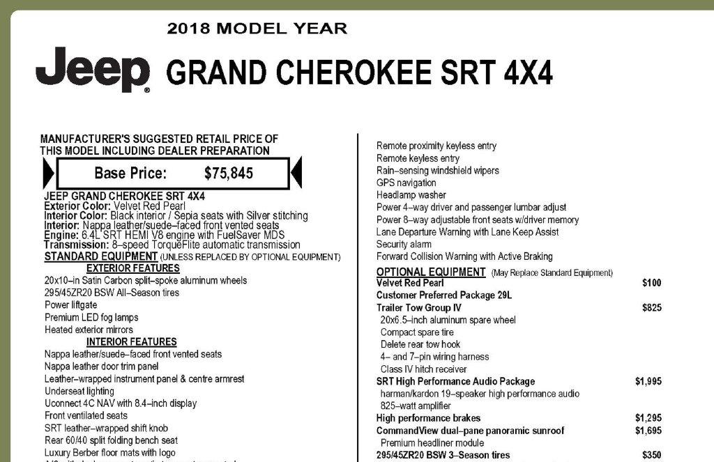 Jeep Grand Cherokee SRT 4WD 2018