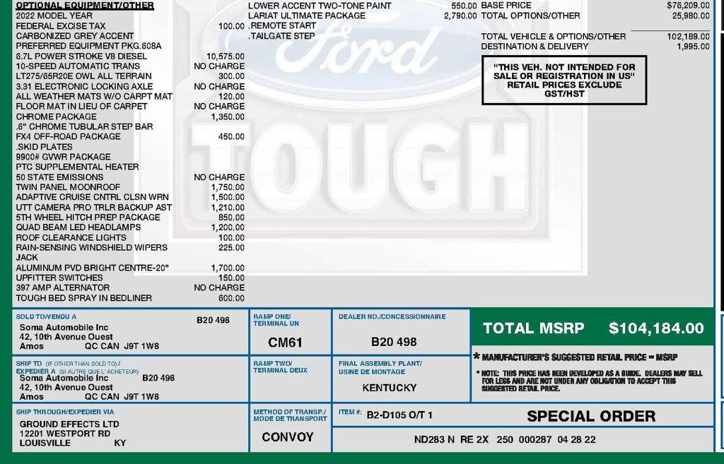 Ford F-250 SD Lariat Crew Cab 4WD 2022