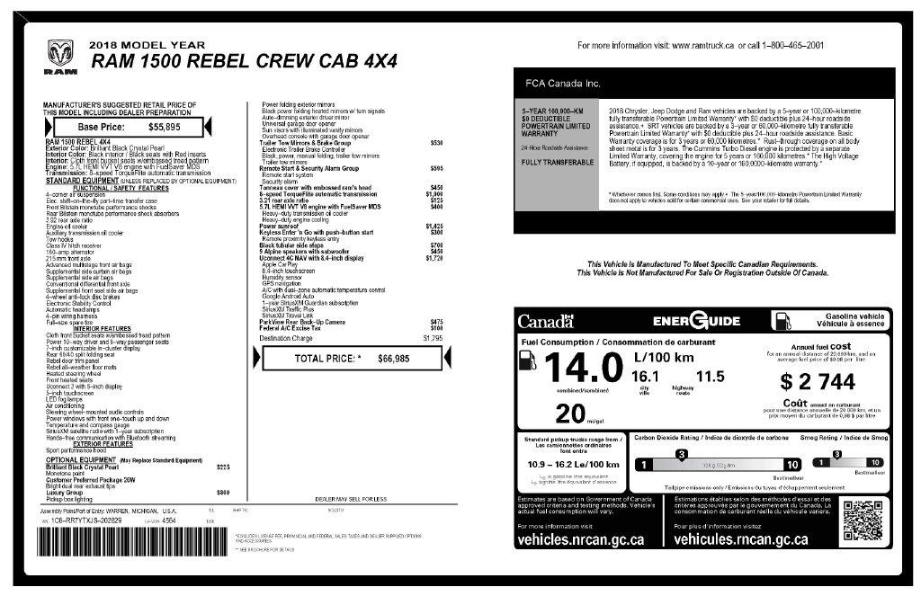 RAM 1500 Rebel Crew Cab SWB 4WD 2018