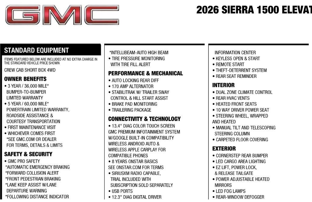 GMC Sierra 1500 Elevation Crew Cab 4WD 2026