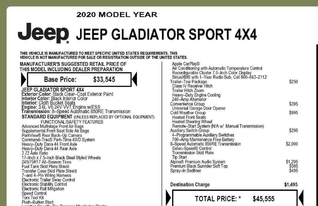 Jeep Gladiator Sport 2020