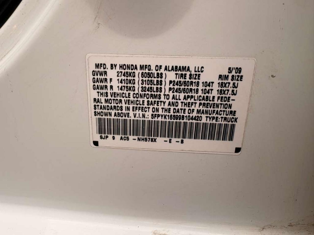 Honda Ridgeline RTL w/ Navigation 2009